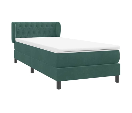 Cama box spring con colchón terciopelo verde oscuro 100x210 cm