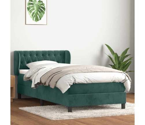 Cama box spring con colchón terciopelo verde oscuro 100x210 cm