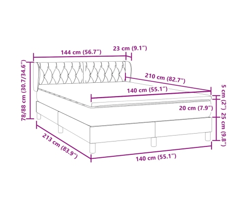 Cama box spring con colchón terciopelo gris claro 140x210 cm