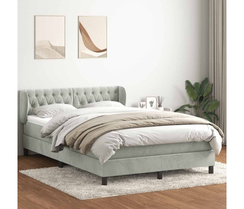 Cama box spring con colchón terciopelo gris claro 140x210 cm