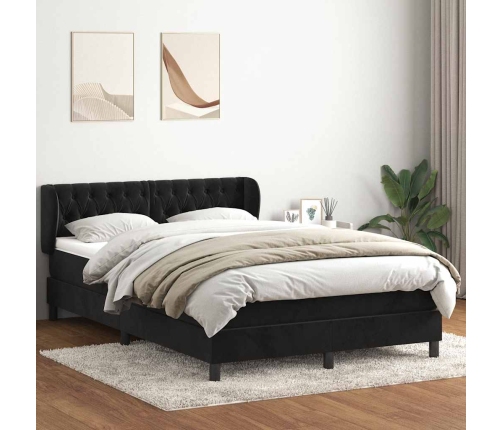 Cama box spring con colchón terciopelo negro 140x210 cm