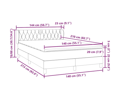 Cama box spring con colchón terciopelo rosa 140x210 cm