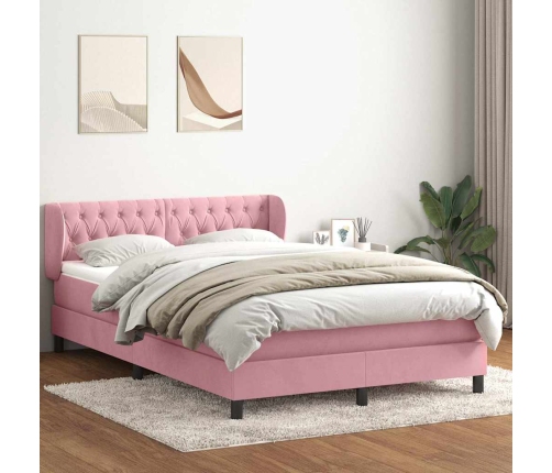 Cama box spring con colchón terciopelo rosa 140x210 cm