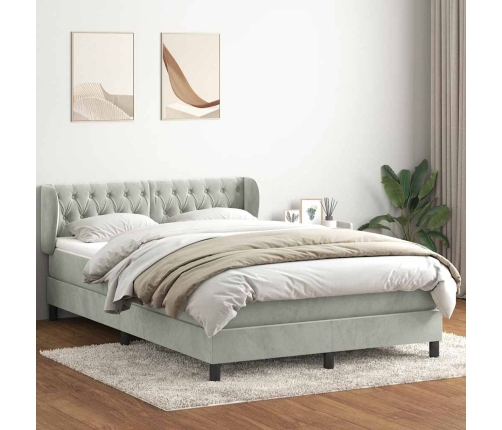 Cama box spring con colchón terciopelo gris claro 160x210 cm