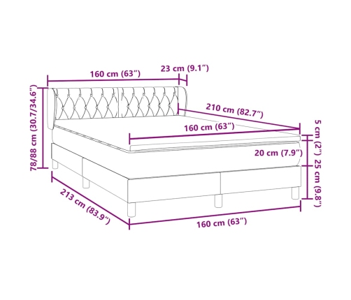 Cama box spring con colchón terciopelo negro 160x210 cm