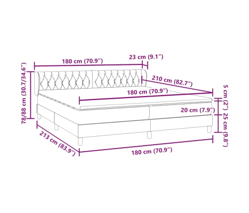 Cama box spring con colchones terciopelo gris claro 180x210 cm