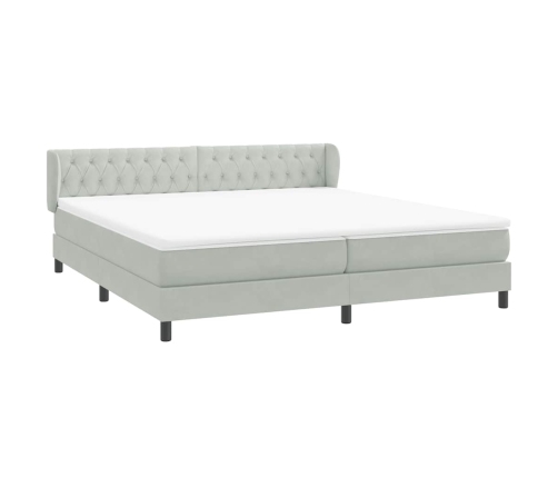 Cama box spring con colchones terciopelo gris claro 180x210 cm