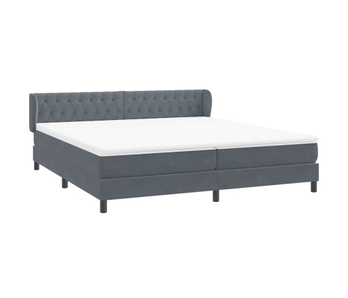 Cama box spring con colchones terciopelo gris oscuro 180x210 cm