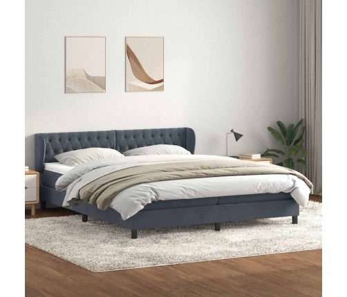 Cama box spring con colchones terciopelo gris oscuro 180x210 cm