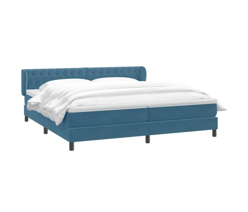 Cama box spring con colchones terciopelo azul oscuro 180x210 cm