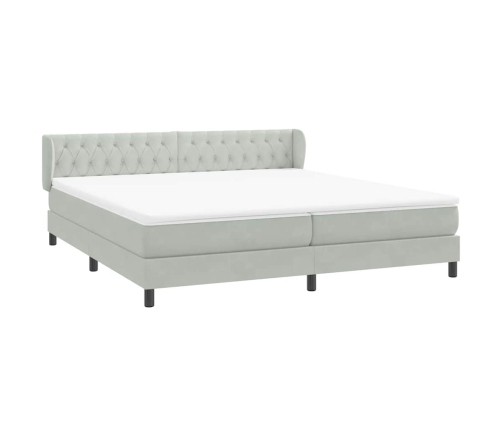 Cama box spring con colchones terciopelo gris claro 200x210 cm