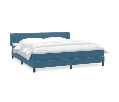 Cama box spring con colchones terciopelo azul oscuro 200x210 cm