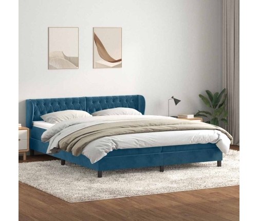 Cama box spring con colchones terciopelo azul oscuro 200x210 cm