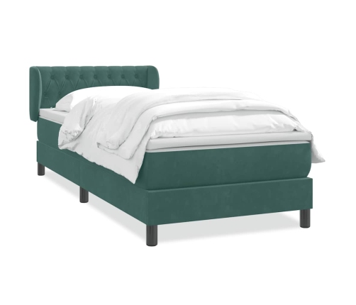 Cama box spring con colchón terciopelo verde oscuro 80x220 cm