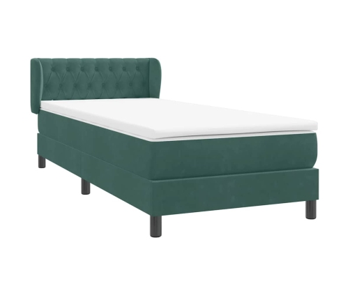 Cama box spring con colchón terciopelo verde oscuro 80x220 cm