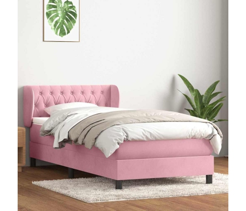 Cama box spring con colchón terciopelo rosa 80x220 cm