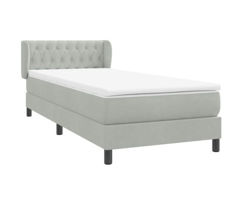 Cama box spring con colchón terciopelo gris claro 90x220 cm