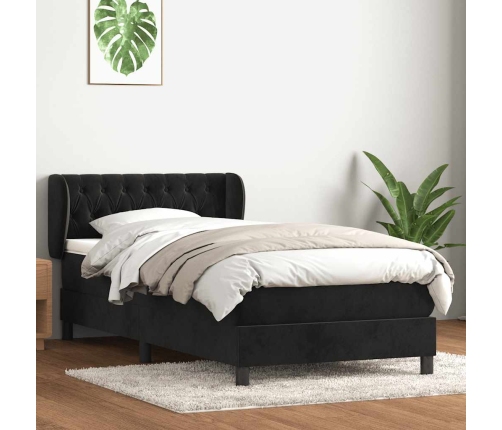 Cama box spring con colchón terciopelo negro 90x220 cm