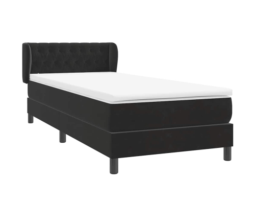 Cama box spring con colchón terciopelo negro 100x220 cm