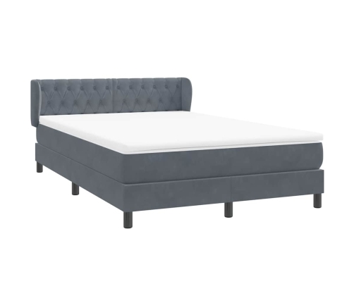 Cama box spring con colchón terciopelo gris oscuro 140x220 cm