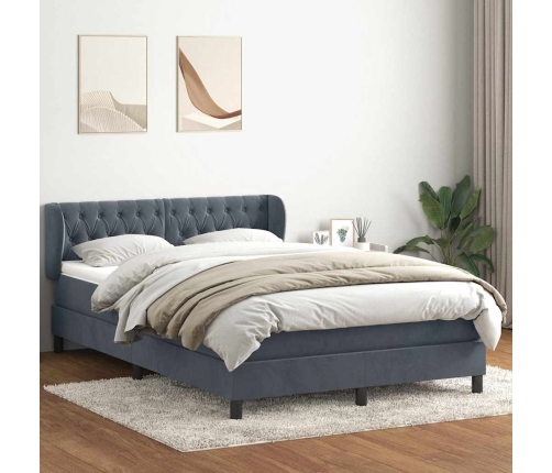 Cama box spring con colchón terciopelo gris oscuro 140x220 cm