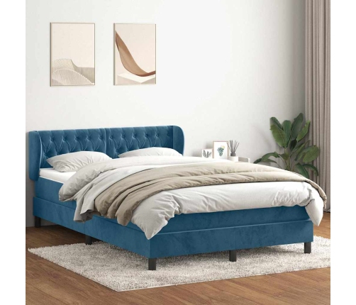 Cama box spring con colchón terciopelo azul oscuro 140x220 cm