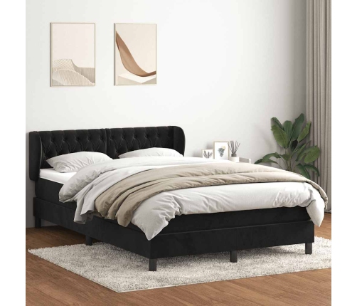 Cama box spring con colchón terciopelo negro 160x220 cm