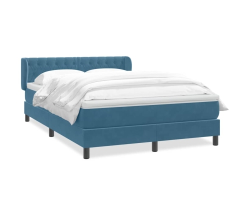 Cama box spring con colchón terciopelo azul oscuro 160x220 cm