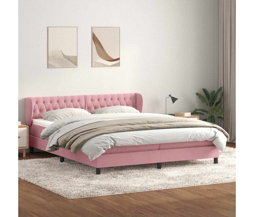 Cama box spring con colchones terciopelo rosa 180x220 cm