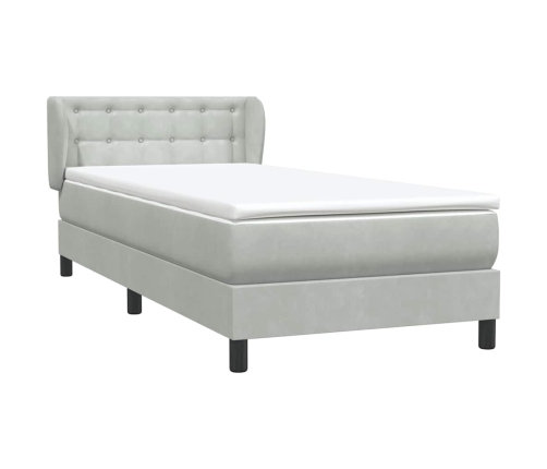 Cama box spring con colchón terciopelo gris claro 80x210 cm