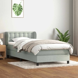 Cama box spring con colchón terciopelo gris claro 80x210 cm