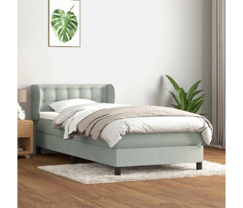 Cama box spring con colchón terciopelo gris claro 80x210 cm