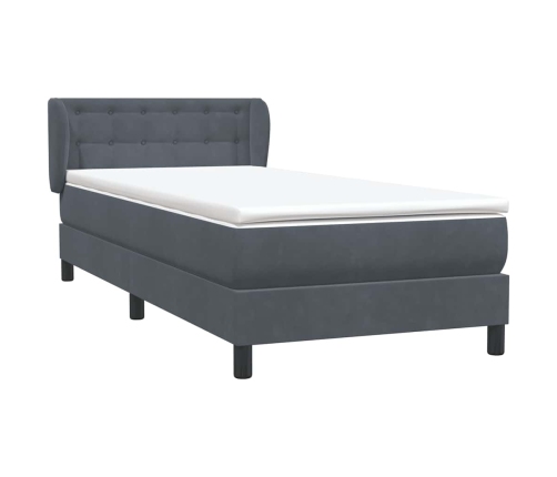 Cama box spring con colchón terciopelo gris oscuro 80x210 cm