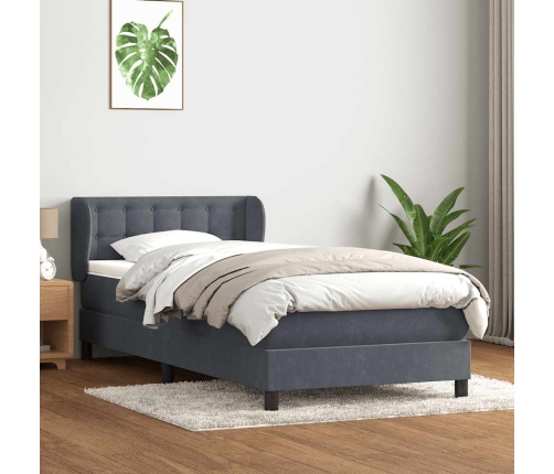 Cama box spring con colchón terciopelo gris oscuro 80x210 cm