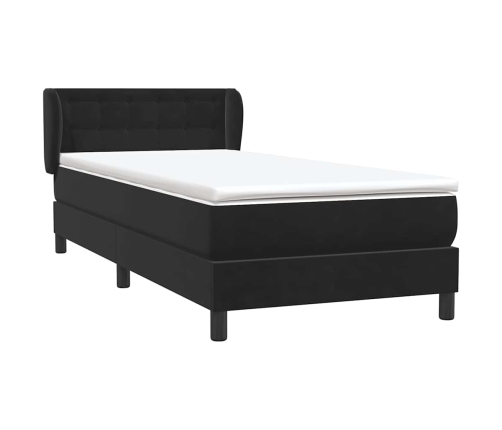 Cama box spring con colchón cuero sintético negro 80x210 cm