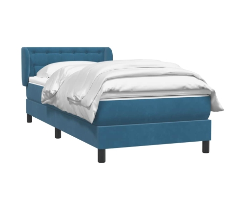 Cama box spring con colchón terciopelo azul oscuro 80x210 cm