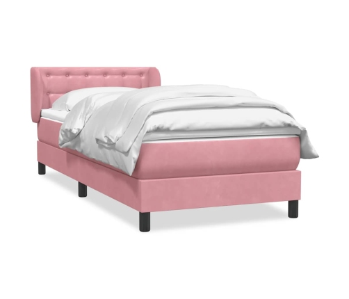 Cama box spring con colchón terciopelo rosa 80x210 cm