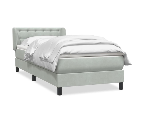 Cama box spring con colchón terciopelo gris claro 90x210 cm