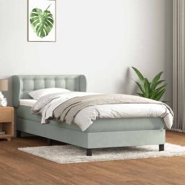 Cama box spring con colchón terciopelo gris claro 90x210 cm