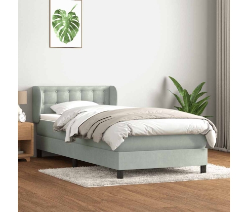 Cama box spring con colchón terciopelo gris claro 90x210 cm