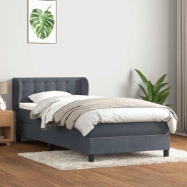 Cama box spring con colchón terciopelo gris oscuro 90x210 cm