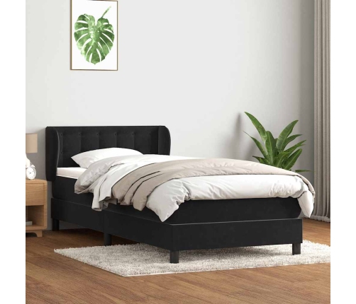 Cama box spring con colchón cuero sintético negro 90x210 cm