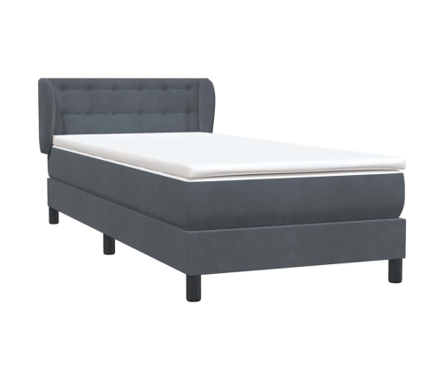 Cama box spring con colchón terciopelo gris oscuro 100x210 cm