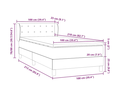 Cama box spring con colchón terciopelo verde oscuro 100x210 cm