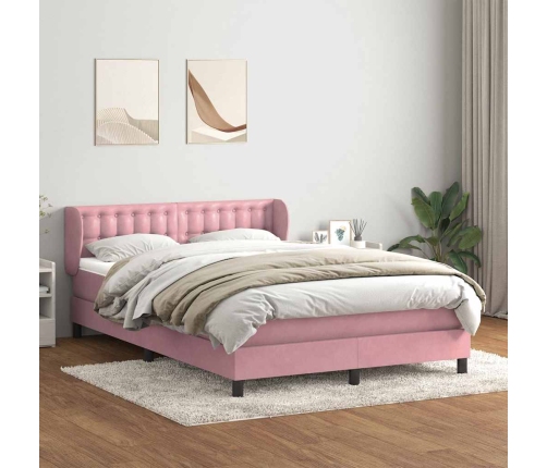 Cama box spring con colchón terciopelo rosa 140x210 cm