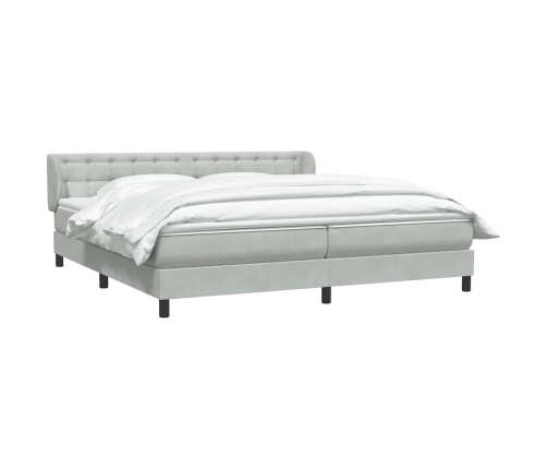 Cama box spring con colchones terciopelo gris claro 180x210 cm