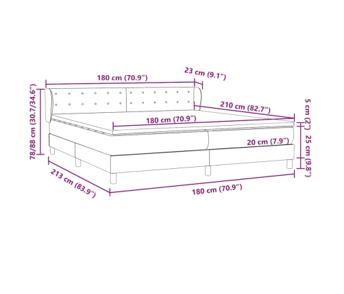 Cama box spring con colchones terciopelo gris claro 180x210 cm