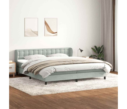 Cama box spring con colchones terciopelo gris claro 180x210 cm