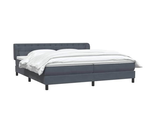 Cama box spring con colchones terciopelo gris oscuro 180x210 cm