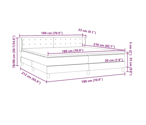 Cama box spring con colchones terciopelo gris oscuro 180x210 cm